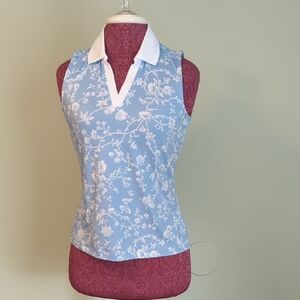 Laura and Ashley Golf and Tennis Sleeveless Blue Floral Polo, US S